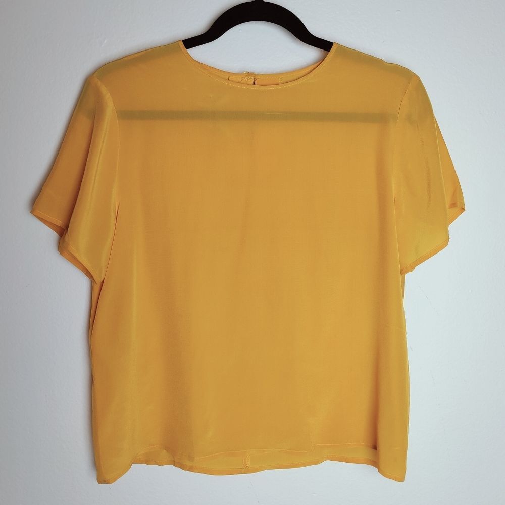 VTG 90s Laura & Jayme Collection Sheer Gold Yellow Short Sleeve Silk Blouse, 6